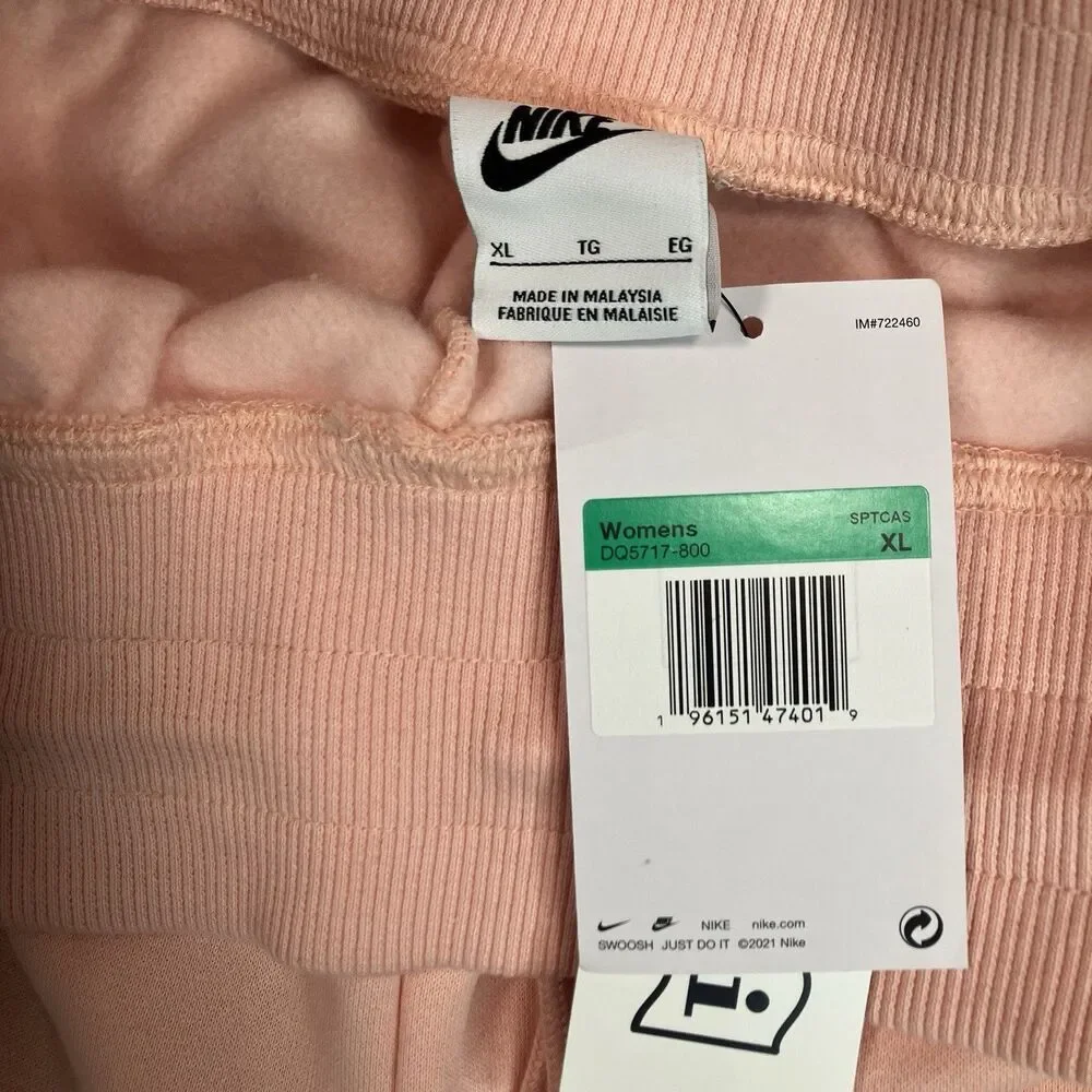 Nike‎ Shorts Womens XL Peach High Rise Loose Fit Fleece Drawstring DQ5717-800